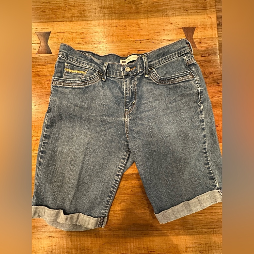 Levi’s Blue Jean Shorts with Cuffed Hem and Raw Edges